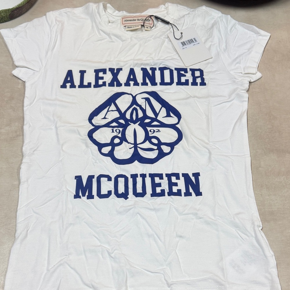 Alexander McQueen White Tee with Blue Graphic - New with Tags